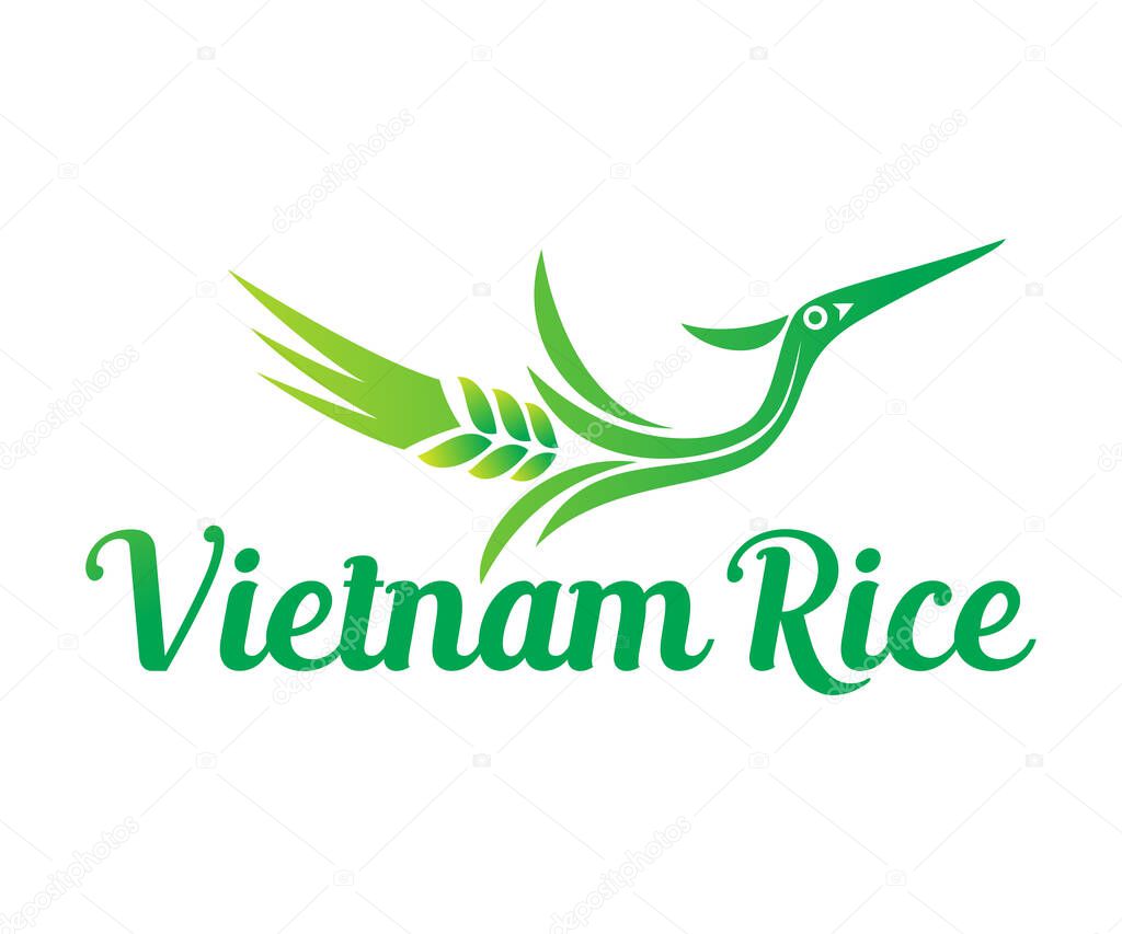 Paddy rice logo icon design template elements. Abstract logo with the ear of rice and stork symbols stylized. Agriculture logotype. Usable for Branding and Business Logos.