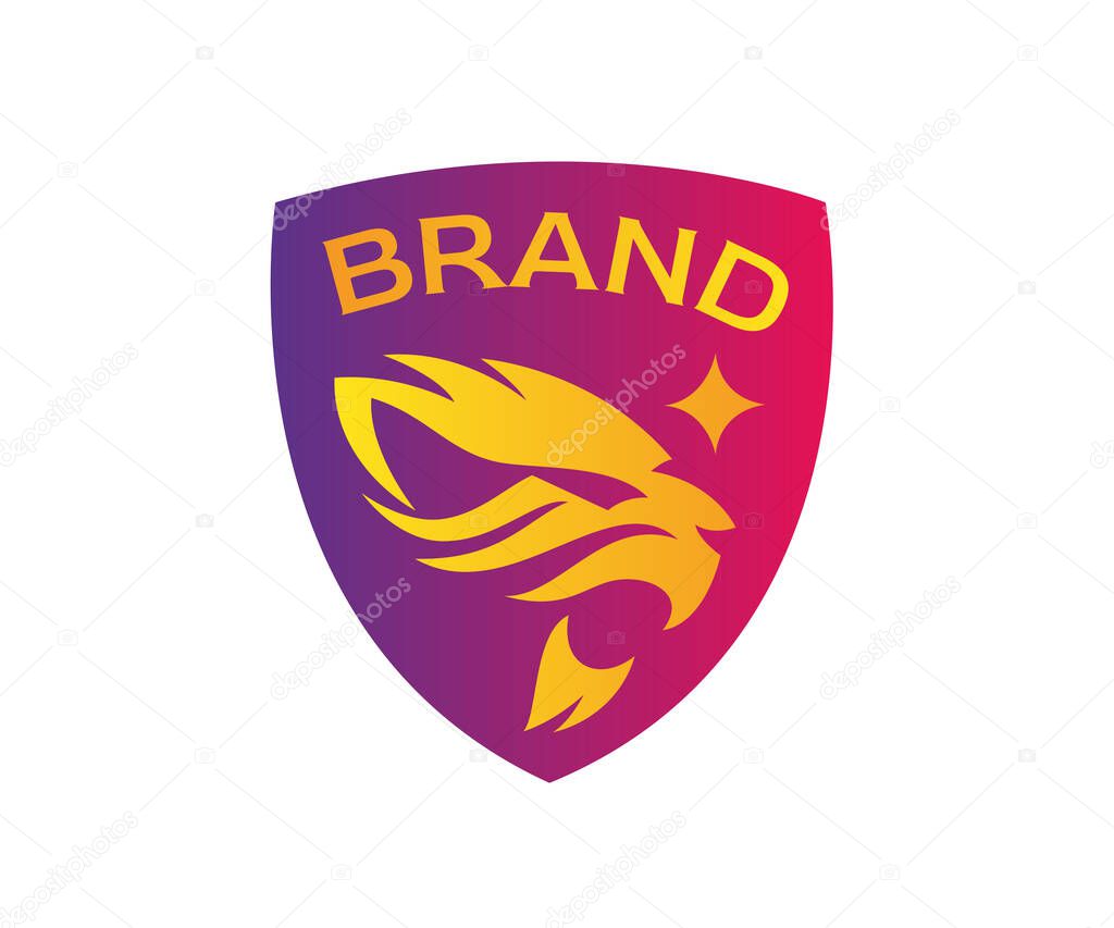 Shield logo icon design template elements. Abstract logo with tiger and star in a shield shape. Usable for Branding and Business Logos.