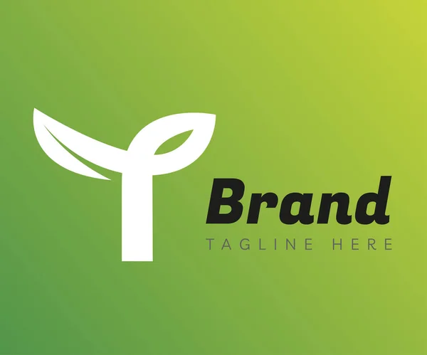 字母T图标设计模板元素 创意标志与首字母T和绿叶 可用于品牌和商业标识 — 图库矢量图片