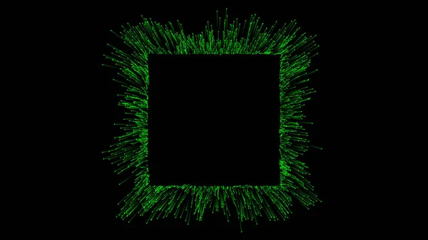 Green Square Emitting Fringe Particles Black Background Cosmic Miracle Anomaly — Fotografia de Stock