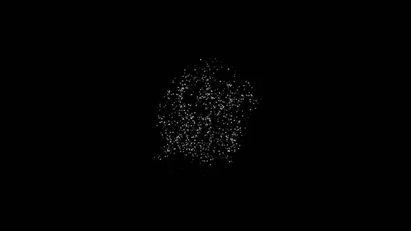 Explosion and chaotic movement of particles in different directions on dark background. Scientific chaos. Science concept. Monochrome educational visual animation. 3d render