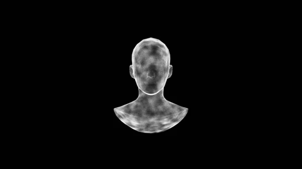 3D bust of a man, head and shoulders of a man from a million small flickering particles on black background. Science concept. 3d render
