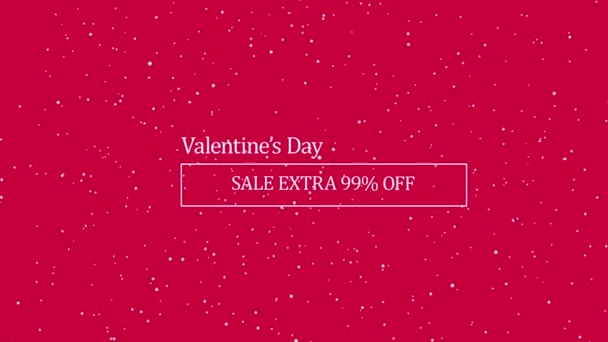 Valentines Day Sale Extra Viva Magentaの背景に空飛ぶ粒子を持つアニメーションテキストバナーをオフに ホリデーバレンタインの販売コンセプト 面白いスローガンだ 映像を売って バレンタインデーの愛 — ストック動画