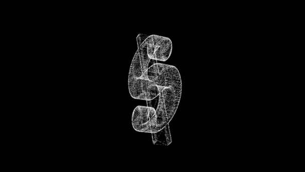 3D标志美元由白色线条和圆点组成 旋转3个轴60 Fps黑色背景 科学和商业概念 演示文稿的摘要说明 3D动画 — 图库视频影像