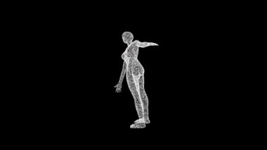 3D woman body model consisting of particles and dots rotates 3 axes 60 FPS. Science concept, object made of molecules. Tutorial Video. Abstract bg for logo, title, concept, presentation. 3D animation