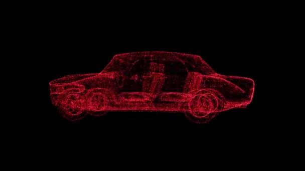 Red Car Rotates Black Background Object Consisting Flickering Particles Fps — Video Stock