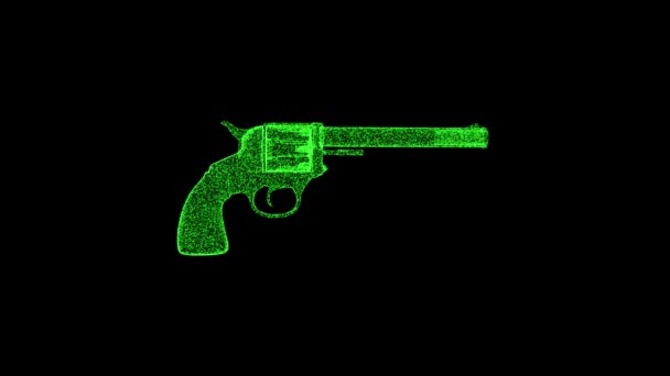 Green Weapon Rotates Black Background Object Consisting Flickering Particles Fps — 图库视频影像