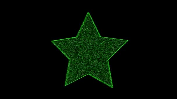 Green Star Rotates Black Background Object Consisting Flickering Particles Fps — Αρχείο Βίντεο