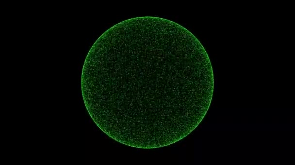 3D緑の球は黒い背景で回転します ちらつき粒子60 Fpsで構成される物体 科学のチュートリアルコンセプト タイトル プレゼンテーションの概要背景 3Dアニメーション — ストック動画