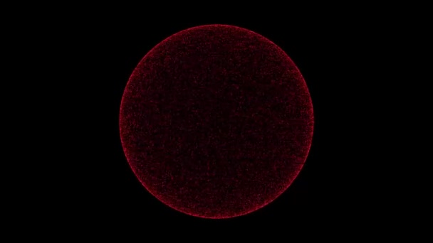 Red Sphere Rotates Black Background Object Consisting Flickering Particles Fps — Vídeo de stock