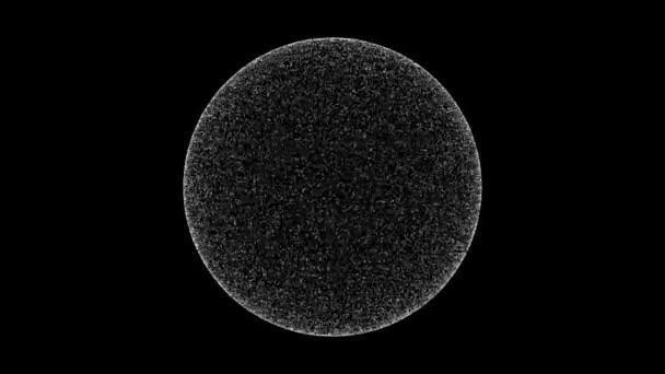 3Dホワイトスフィアは黒の背景で回転します ちらつき粒子60 Fpsで構成される物体 科学のチュートリアルコンセプト タイトル プレゼンテーションの概要背景 3Dアニメーション — ストック動画