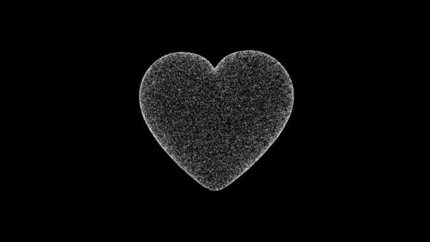 Белое Сердце Вращается Черном Фоне Объект Состоящий Мерцающих Частиц Fps — стоковое видео