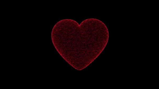 Red Heart Rotates Black Background Object Consisting Flickering Particles Fps — Αρχείο Βίντεο
