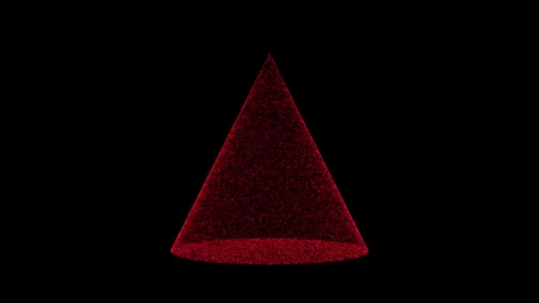 Red Cone Rotates Black Background Object Consisting Flickering Particles Fps — Stock video