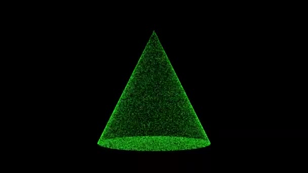 Green Cone Rotates Black Background Object Consisting Flickering Particles Fps — 图库视频影像