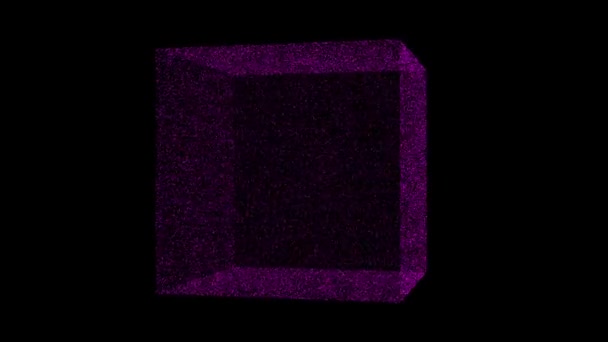 Red Cube Object Rotates Black Background Object Consisting Flickering Particles — Video
