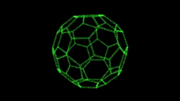 Green Polyhedral Ball Rotates Its Axis Black Backdrop Object Consisting — Stockvideo