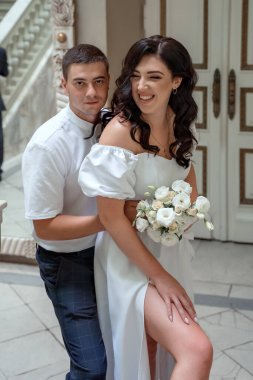 Attractive bride and groom portrait. High quality photo