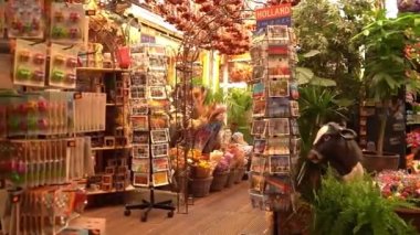 Amsterdam, Netherlands- 08.23.2022: souvenir shop. Magnets, plants, hemp. Tourist shop. Traditional Dutch stuff. Gift store in popular tourist area in Amsterdam. Traditional souvenirs from Netherlands