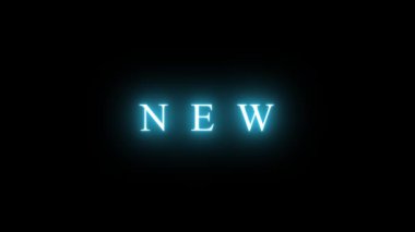 New text. Advertising sign, neon shimmering blue white lettering on a transparent background. Advertising of the new collection. Drawing attention to the novelty, new product, copyspace, animation