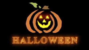 A burning sign Halloween and a scary pumpkin on a transparent background. Footage. Scary festive video backdrop for Halloween party or event. Video for Halloween. Halloween loop animation. 4K isolated