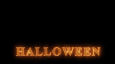 Burning inscription Halloween at the bottom of transparent background. Footage. Scary festive video backdrop for Halloween party or event. Burning. Videophone for Halloween. Halloween loop animation