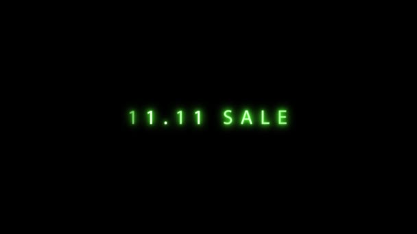 4K碑文11 11販売は緑のネオンカラーで点灯します オンラインショッピングアルファチャンネル 11販売アニメーション スペースのコピー — ストック動画
