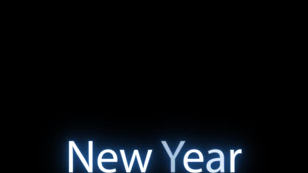 Напис Новий Рік Освітлюється Блакитним Неоновим Кольором Плавно Падає Стрибає — стокове відео