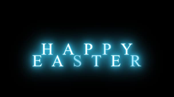 ハッピーイースターテキストアニメーション 透明な背景にネオン輝く青い文字 明るい虹色の碑文おめでとうございます イースターパーティーやお祝いに適しています — ストック動画