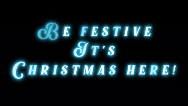 Navy Blue Neon Lettering Festive Christmas Here Transparent Background Footage — Stockvideo