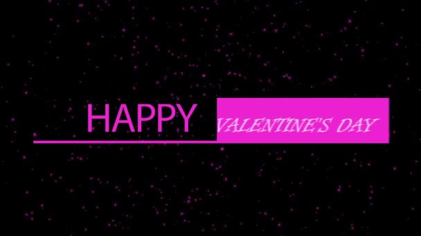 ハッピーバレンタインピンクのスプラッシュボケ効果のある黒の背景に1日のピンクの看板 バレンタインの愛の概念 パーティーやお祝いのための映像 お祝いのスローガン 3Dアニメーション — ストック動画