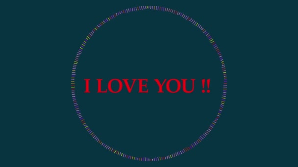 Love You Red Inscription Multi Colored Abstract Circle Festive Slogan — Vídeo de Stock