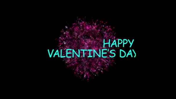 Happy Valentines Day Colorful Sign Black Background Purple Sparkling Heart — Vídeo de stock