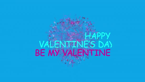 Happy Valentines Day Colorful Sign Blue Background Purple Sparkling Heart — Vídeo de stock