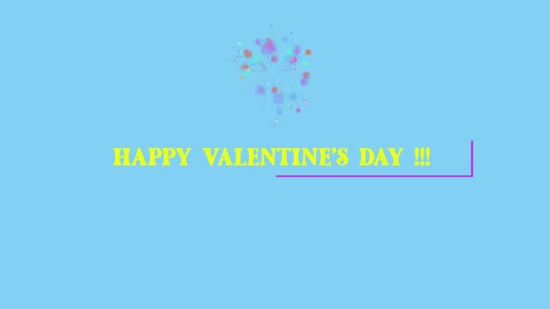 Happy Valentines Day Colorful Sign Blue Background Explosion Fireworks Valentine — Stock video