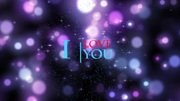 Love You Colorful Sign Multicolored Background Violet Particles Bokeh Effect — Vídeo de stock