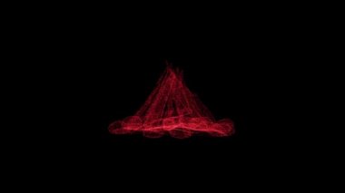3D camping fire rotates on black background. Object consisting of red flickering particles 60 FPS. Science tutorial concept. Abstract bg for logo, title, presentation. 3D animation