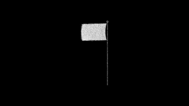 Flag Flagpole Rotates Black Background Object Consisting White Flickering Particles — Stock video
