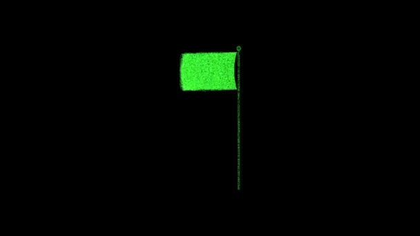 Flag Flagpole Rotates Black Background Object Consisting Green Flickering Particles — Video Stock