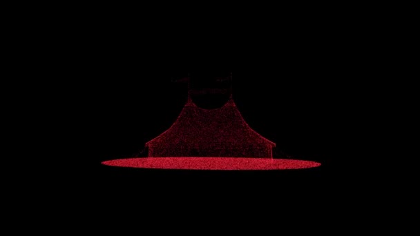 Circus Tent Rotates Black Background Object Consisting Red Flickering Particles — 图库视频影像