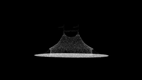 Circus Tent Rotates Black Background Object Consisting White Flickering Particles — Stockvideo