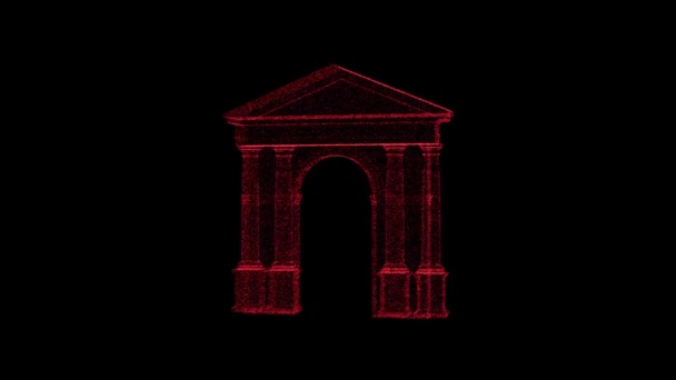 Ancient Antique Arch Rotates Black Background Object Consisting Red Flickering — 图库视频影像