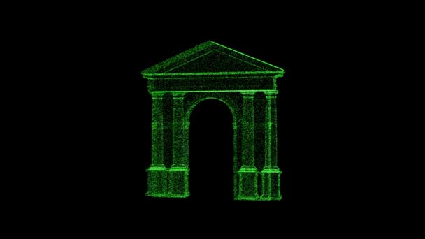 Green Ancient Antique Arch Rotates Black Background Object Consisting Flickering — Video