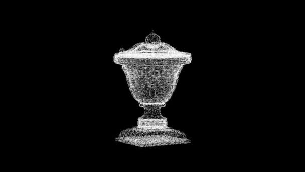 White Antique Bowl Rotates Black Background Object Consisting Flickering Particles — Vídeo de stock