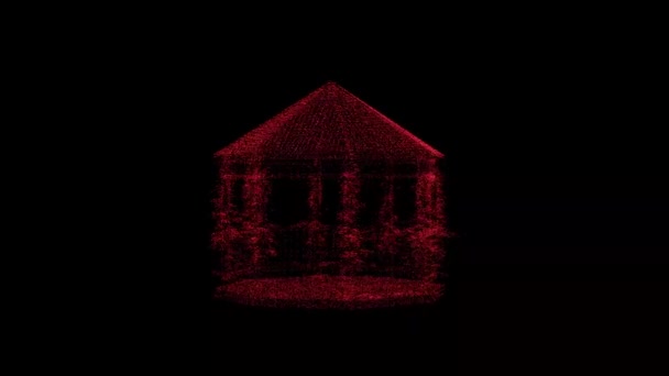Garden Gazebo Rotates Black Background Object Consisting Red Flickering Particles — Vídeo de Stock