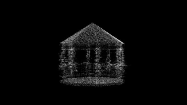 Garden Gazebo Rotates Black Background Object Consisting White Flickering Particles — Stock video