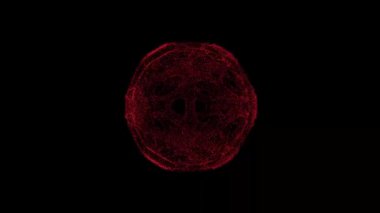 3D abstract alien sphere with holes rotates on black background. Object consisting of red flickering particles 60 FPS. Science concept. Abstract bg for title, presentation. Screensaver. 3D animation.