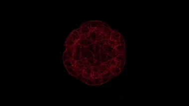 3D abstract alien sphere rotates on black background. Object consisting of red flickering particles 60 FPS. Science concept. Abstract bg for title, presentation. Screensaver. 3D animation.