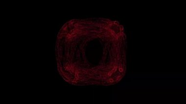 3D abstract alien cube rotates on black background. Object consisting of red flickering particles 60 FPS. Science concept. Abstract bg for title, presentation. Screensaver. 3D animation