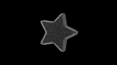 3D star rotates on black background. Object consisting of white flickering particles 60 FPS. Science concept. Abstract bg for title, presentation. Screensaver. 3D animation.